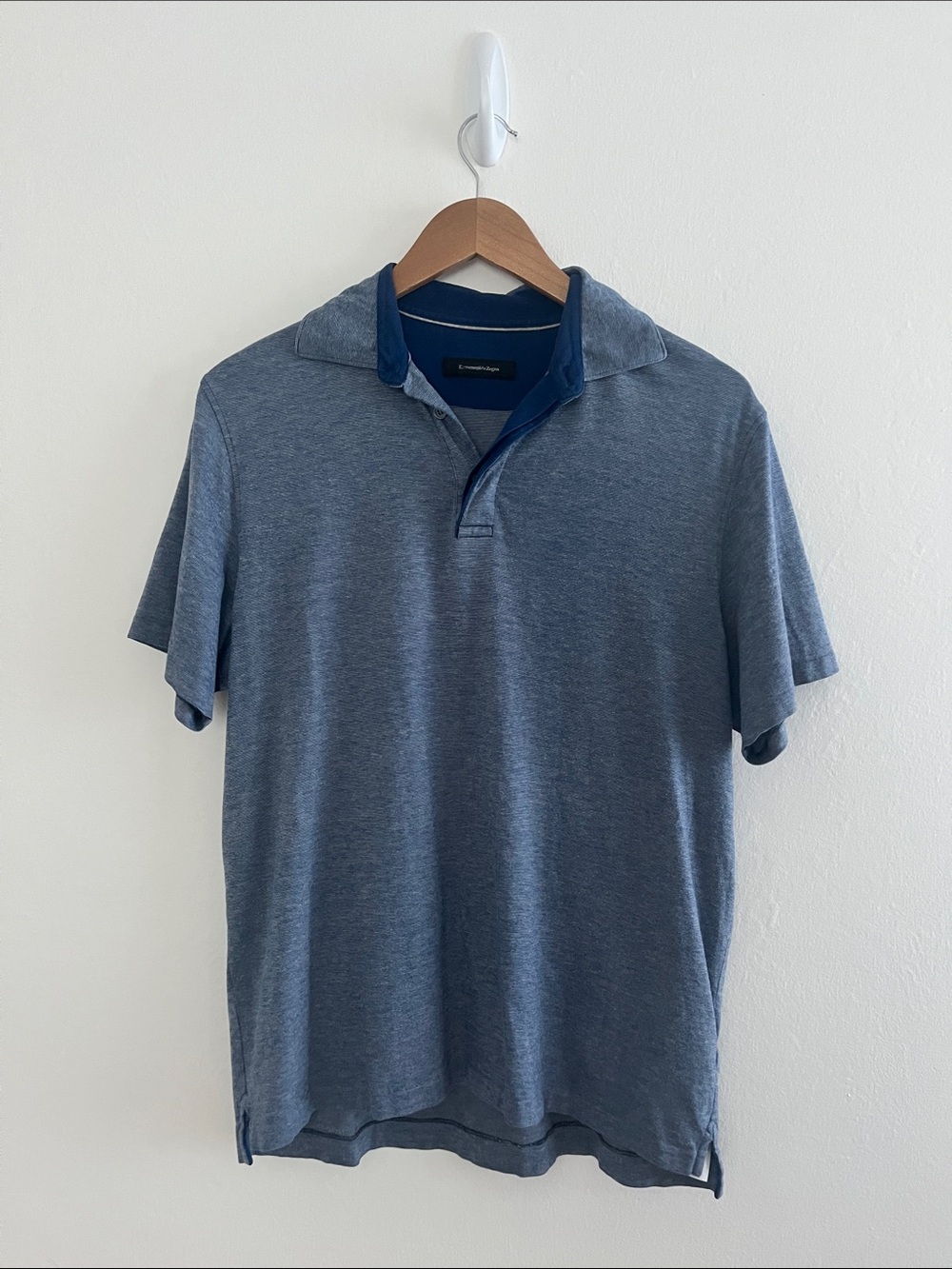 Ermenegildo Zegna Polo Shirt Small Blue Short Sleeve Contrast Collar Golf Preppy